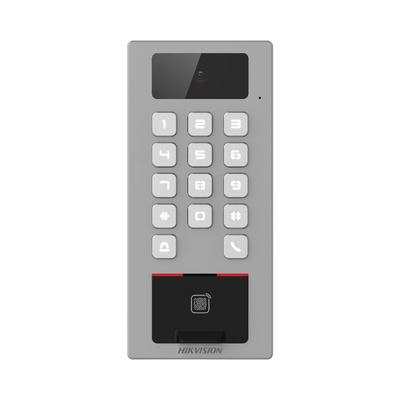 DS-K1T502DBFWX-C-HIKVISION-Lector Biometrico con Teclado para Exterior Antivandálico IP65 & IK09 con función de Videoportero Multiapartamento /  Huella, Tarjeta, Código QR, PIN o App HikConnect  / Cámara 2 MP compatible con NVRs / Soporta biom