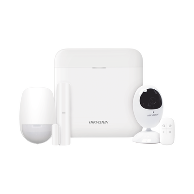 DS-PWA48-K/CAM-HIKVISION-(AX PRO) KIT de Alarma AX PRO / Incluye: 1 Hub con bateria de respaldo / 1 Sensor PIR / 1 Contacto Magnético / 1 Control Remoto / 1 Cámara IP / WiFi / Compatible con Hik-Connect P2P