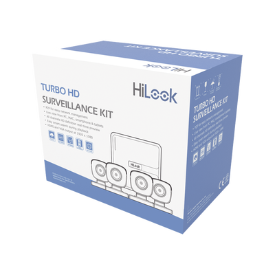 KIT7204BM(C)-HiLook by HIKVISION-Kit TurboHD 720p / DVR 4 canales / 4 Cámaras Bala de Metal / 4 Cables 18 Mts / H.265+ / 1 Fuente de Poder Profesional / Accesorios de Instalación