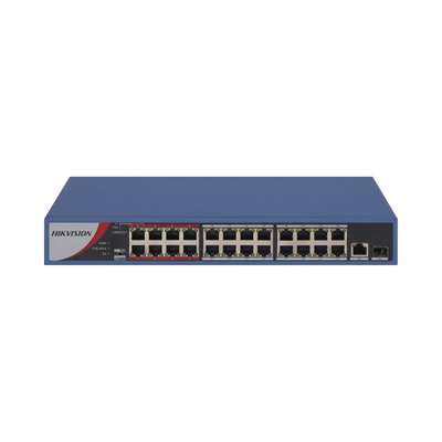 DS-3E0326P-E/M(C)-HIKVISION-Switch PoE+ / No Administrable / 24 Puertos 10/100 Mbps PoE+ / 1 Puerto 10/100/1000 Mbps + 1 Puerto SFP Uplink / PoE hasta 250 metros / 230 W