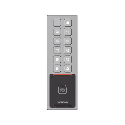 DS-K1T805MBFWX-HIKVISION-Teclado Exterior WiFi Antivandálico IP65 & IK08 / Administrable en la Nube / Alta y Baja de Passwords Remotamente con Horarios / Acceso por PIN, Tarjeta MIFARE, Huella y Tarjeta Virtual Bluetooth